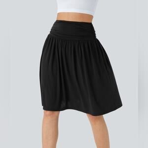 Halara High Waisted Ruched Side Pocket Flowy Resort Skirt Black nwt XS